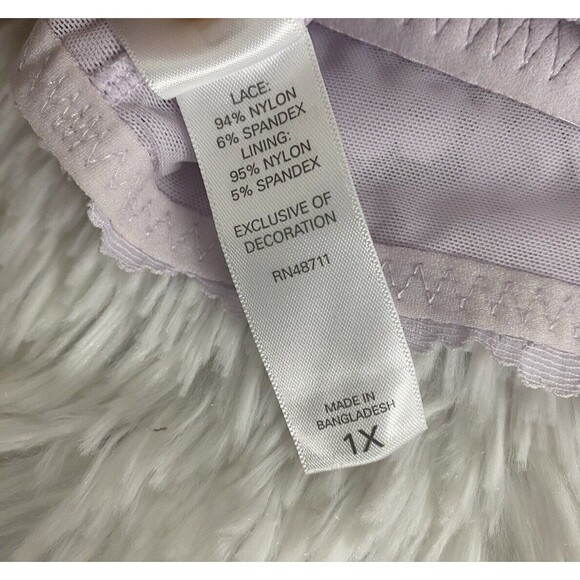 Tranquil & True Bralette Bra Womens Plus Size 1X Lilac Lace Floral Racerback - Picture 3 of 11
